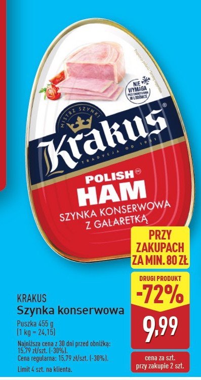 Szynka konserwowa Krakus animex promocja w Aldi