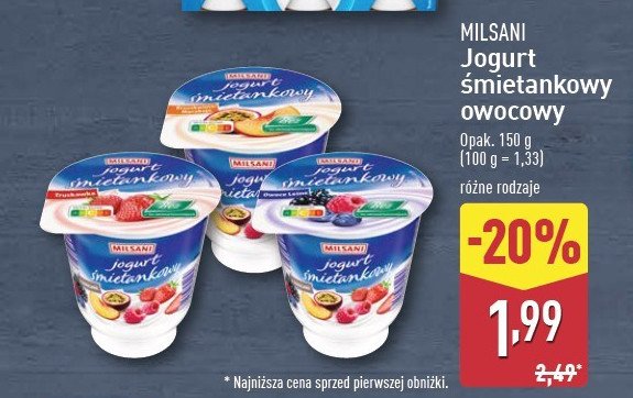 Jogurt śmietankowy marakuja brzoskwinia Milsani promocja