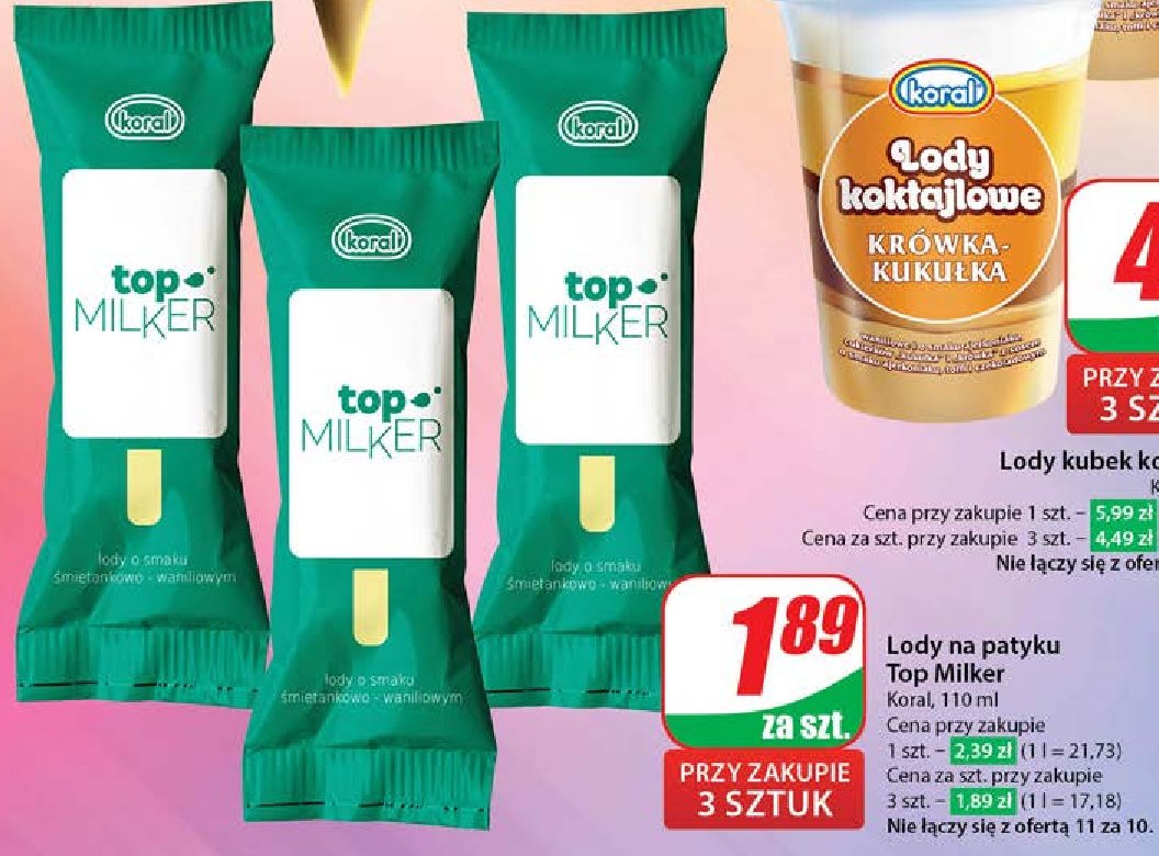 Lody śmietankowo-waniliowe Koral top milker promocja