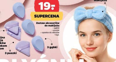 Zestaw akcesoriów do makijażu gąbki, puszki, opaska do włosów promocja w Netto