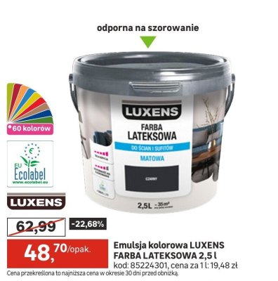 Emulsja kolorowa LUXENS FARBA LATEKSOWA 2,5 l promocja w Leroy Merlin