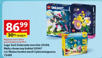 Lego 3w1 Zwierzęta morskie 31158, Mały słoneczny bukiet 10347 lub Mateo kontra mech Cybermózgowca 71495 promocja w Auchan