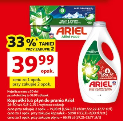Kapsułki lub płyn do prania Ariel promocja w Auchan
