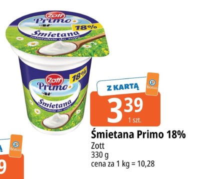 Śmietana Primo 18% Zott promocja w Leclerc