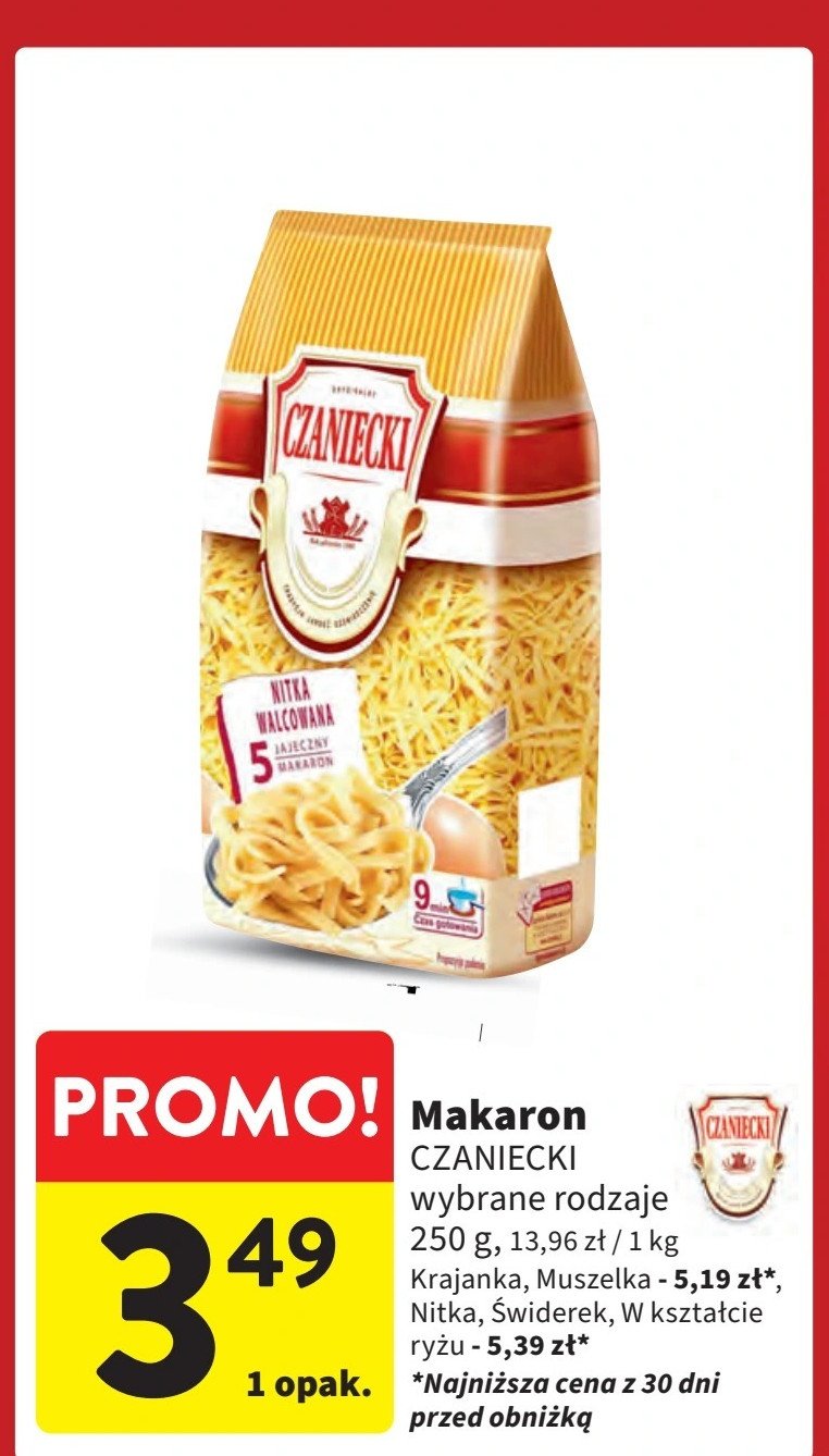 Makaron 5-jajeczny niteczka walcowana Czaniecki promocja w Intermarche