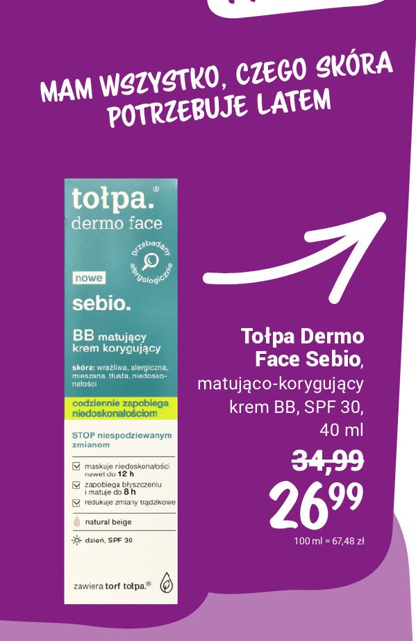 Krem do twarzy matująco korygujący Tołpa: dermo face, sebio promocja