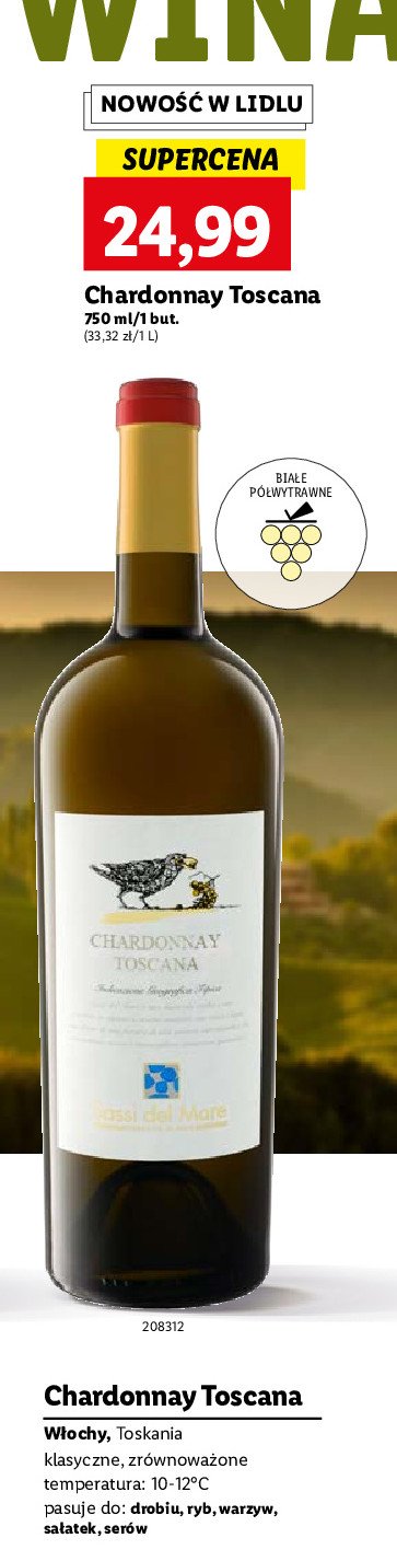 Wino półwytrawne chardonnay TOSCANA promocja w Lidl