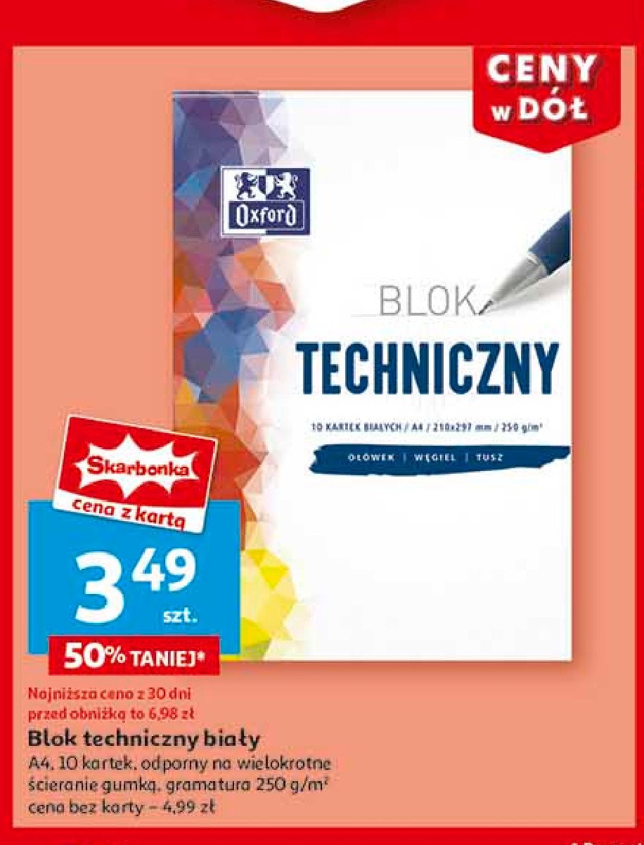 Blok techniczny a4 10 k. biały Oxford promocja w Auchan