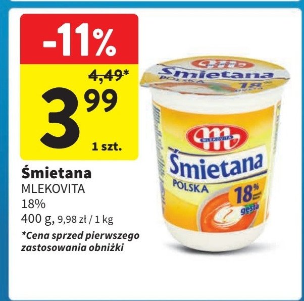 Śmietana 18 % Mlekovita promocja w Intermarche