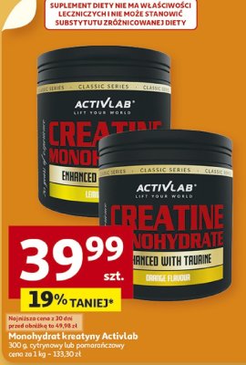 Suplement diety Monohydrat kreatyny Activlab 300 g, cytrynowy lub pomarańczowy promocja w Auchan