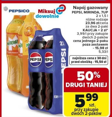 Napój gazowany Pepsi/Mirinda/7up Pepsico Miksuj dowolnie promocja w Carrefour Market