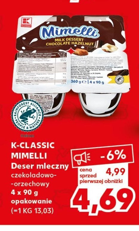 Deser mleczny kakaowo-orzechowy K-classic mimelli promocja