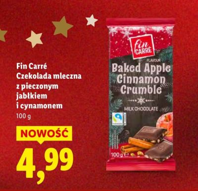 Czekolada Fin Carré mleczna z pieczonym jabłkiem i cynamonem promocja w Lidl
