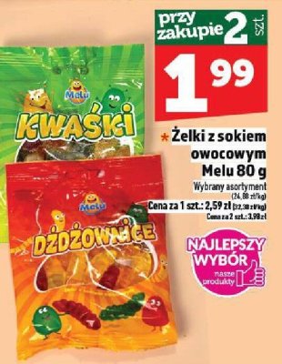 Żelki z sokiem owocowym Melu Kwaśki 80 g promocja w TOPAZ