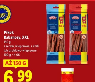 Pikok Kabanosy, XXL z serem, wieprzowe, z chili lub drobiowo-wieprzowe promocja w Lidl