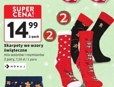 Skarpety we wzory świąteczne Moraj promocja w Intermarche