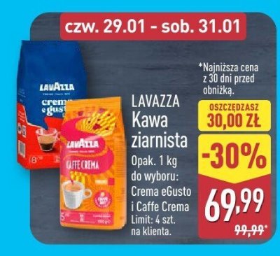 Kawa ziarnista Caffe Crema 1 kg promocja w Aldi
