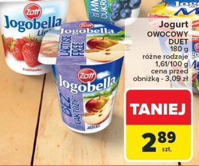 Jogurt owocowy Duet Zott Jogobella różne rodzaje promocja w Carrefour