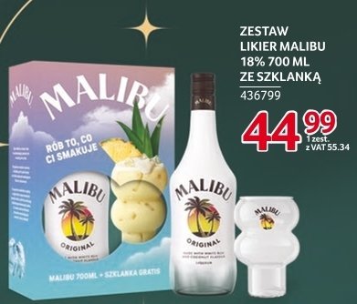 Zestaw likier Malibu 18% 700 ml ze szklanką promocja w Selgros