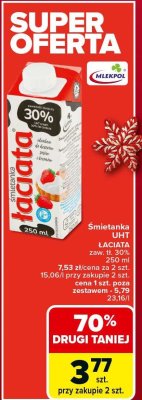 Śmietanka UHT ŁACIATA MLEKPOL 30% promocja w Carrefour Market
