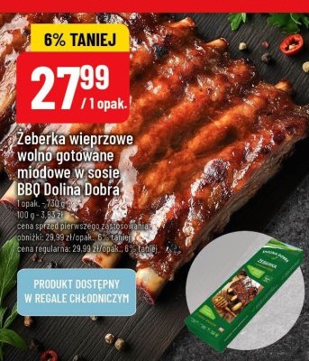 Żeberka wieprzowe wolno gotowane miodowe w sosie BBQ Dolina Dobra promocja w POLOmarket