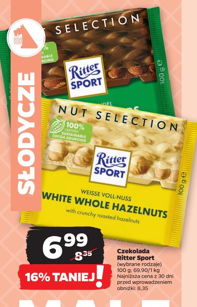 Czekolada mleczna z całymi migdałami Ritter sport promocja w Netto