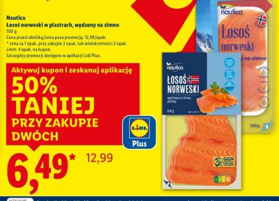 Łosoś norweski w plastrach wędzony na zimno Nautica promocja w Lidl