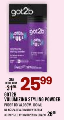 Puder GOT2B VOLUMIZING STYLING POWDER do włosów, 100 ml promocja w Drogerie Natura