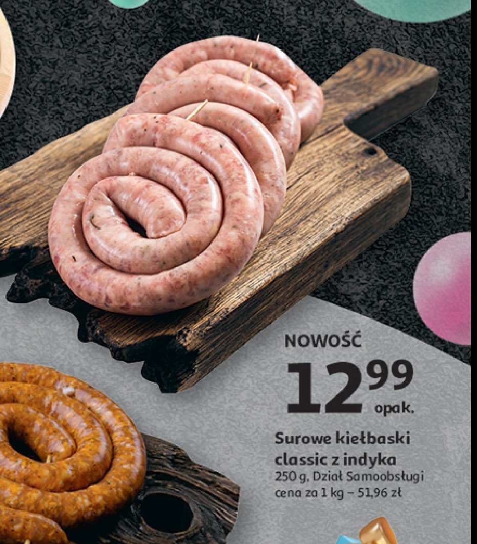 Kiełbaski surowe z indyka Auchan pewni dobrego promocja w Auchan