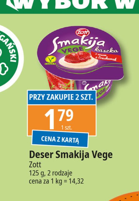 Kaszka z sosem z truskawek Zott smakija vege promocja w Leclerc