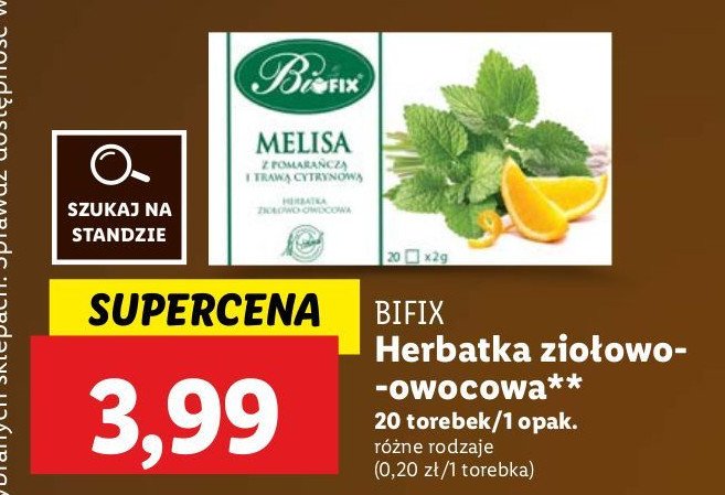 Herbatka owocowa melisa z pomarańczą i trawą cytrynową Bifix premium promocja