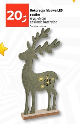 Dekoracja filcowa LED renifer wys. 45 cm zasilanie bateryjne promocja w Dealz