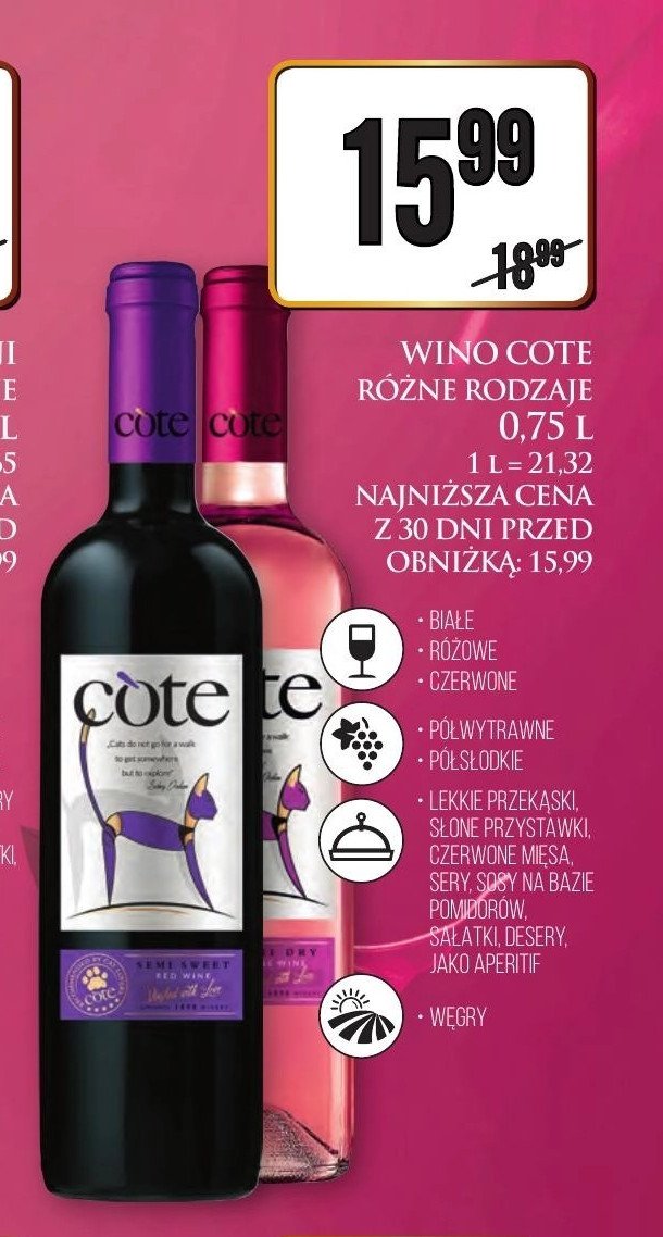 Wino Cote red semi-sweet promocja