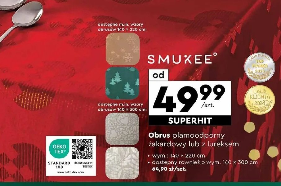 Obrus plamoodporny żakardowy 140 x 220 cm Smukee promocja w Biedronka