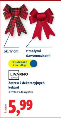 Zestaw 2 dekoracyjnych kokard Livarno Home, ok. 17 cm z małymi dzwoneczkami, 4 zestawy do wyboru promocja w Lidl