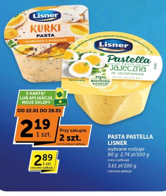 Pasta Pastella Lisner jajeczna z kurkami 80g promocja w Groszek