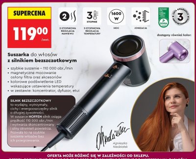 Suszarka do włosów z silnikiem bezszczotkowym Hoffen promocja w Biedronka