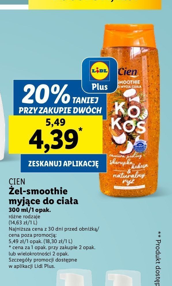 Smoothie do mycia ciała kokos Cien promocja