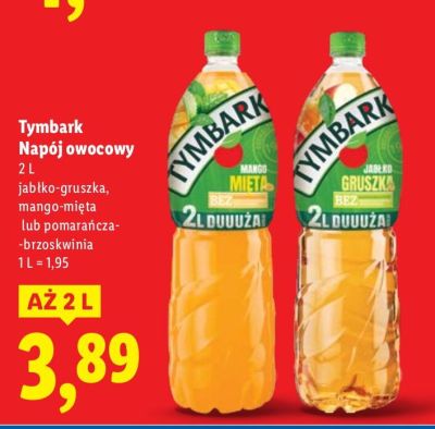Napój owocowy Tymbark jabłko-gruszka, mango-mięta lub pomarańcza-brzoskwinia promocja w Lidl