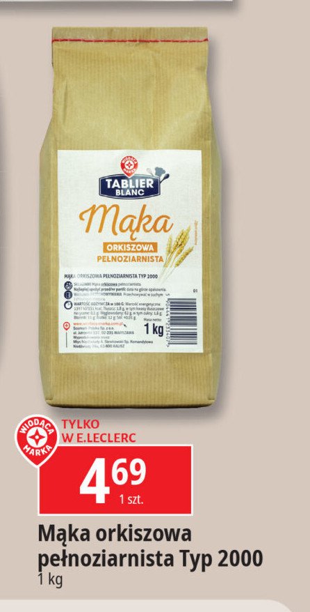 Mąka orkiszowa Wiodąca marka tablier blanc promocja