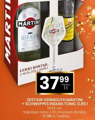 Zestaw VERMOUTH MARTINI BIANCO + SCHWEPPES INDIAN TONIC 0,85 l promocja w Twój Market