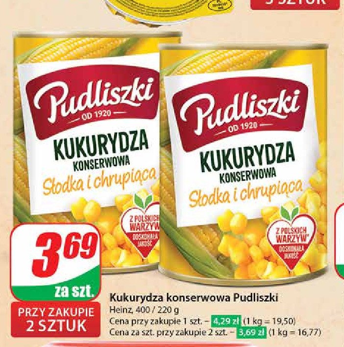 Kukurydza konserwowa słodka i chrupiąca Pudliszki promocja