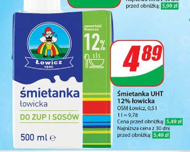 Śmietanka uht 12 % Łowicz 1906 łowicka promocja w Dino