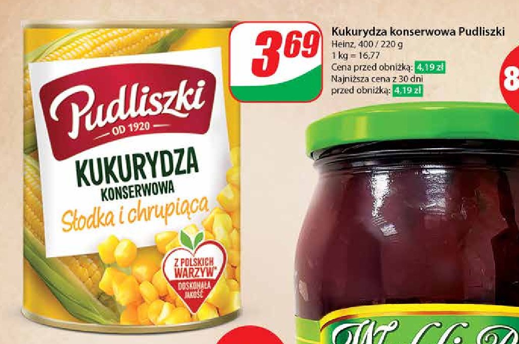 Kukurydza konserwowa słodka i chrupiąca Pudliszki promocja w Dino