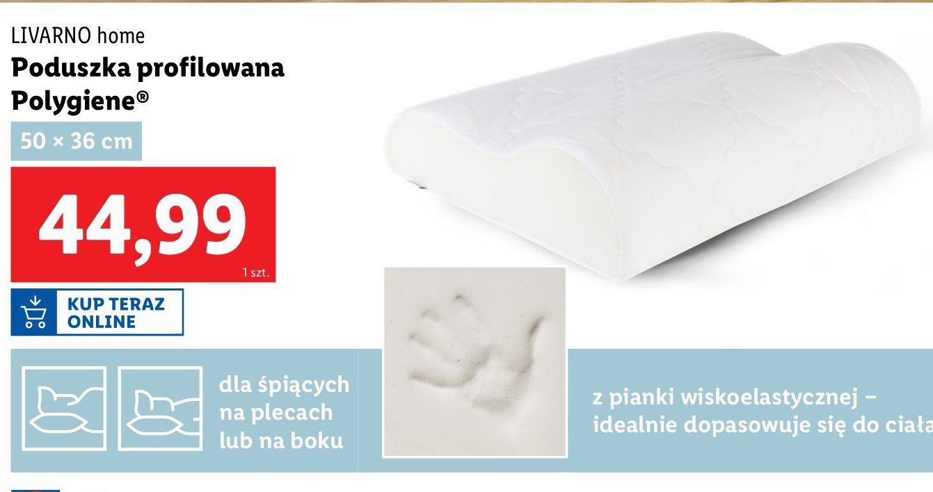 Poduszka polygiene 50 x 36 cm LIVARNO HOME promocja w Lidl