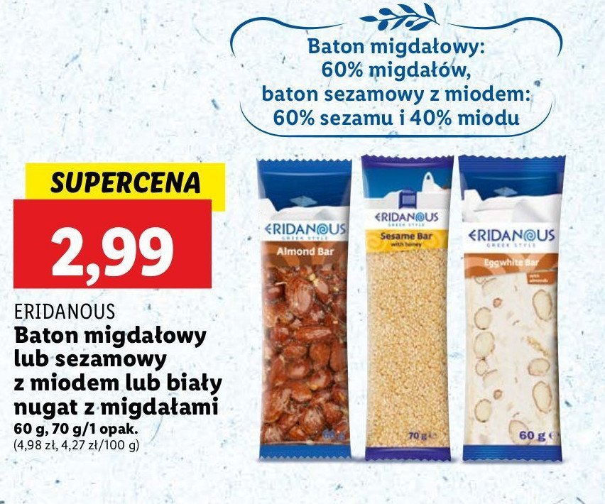 Baton sezamowy z miodem Eridanous promocja