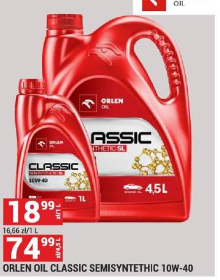 Olej silnikowy Orlen Oil Classic Semisynthetic 10W-40 promocja w Merkury Market