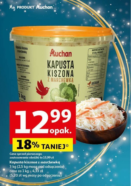 Kapusta kiszona z marchewką Auchan różnorodne (logo czerwone) promocja w Auchan