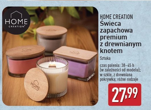 Świeca zapachowa premium z drewnianym knotem Home creation promocja