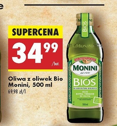 Oliwa z oliwek extra vergine MONINI BIOS promocja w Biedronka